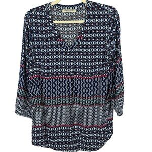 Betty Barclay Blue Red and White Relaxed Graphic Tunic Size Medium